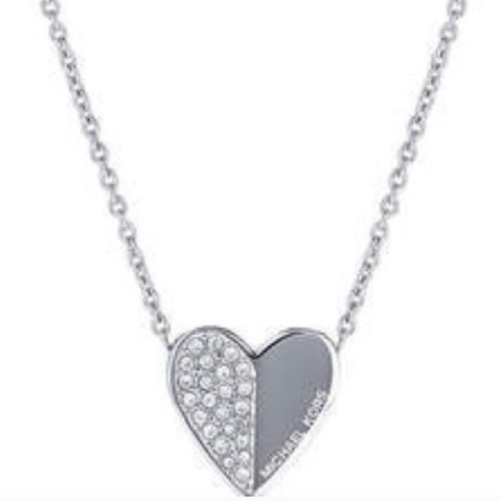 Silver Michael Kors pave heart necklace